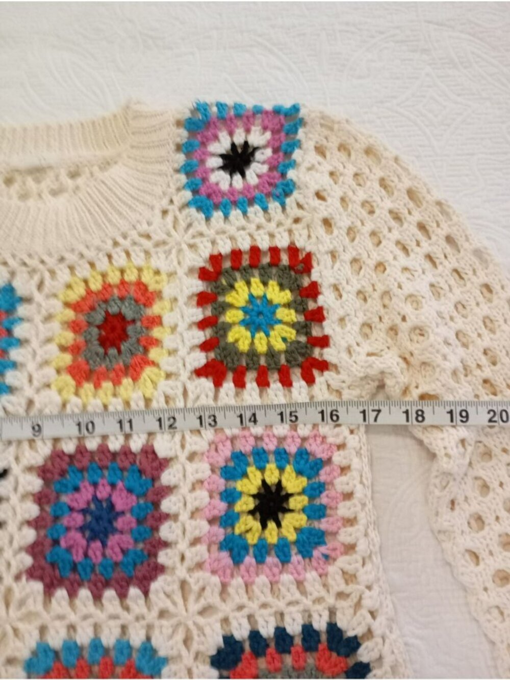 Colorful Crochet Knit Sweater Granny Square Design Open Weave Sleeves S By Debut - Picture 7 of 9